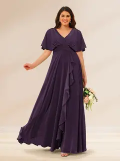 A-Line/Princess V-Neck Short Sleeves Plus Size Bridesmaid Dresses with Pockets — view 41