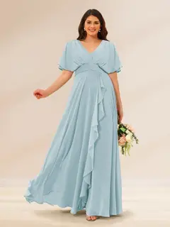 A-Line/Princess V-Neck Short Sleeves Plus Size Bridesmaid Dresses with Pockets — view 42