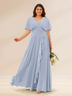 A-Line/Princess V-Neck Short Sleeves Plus Size Bridesmaid Dresses with Pockets — view 43