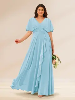 A-Line/Princess V-Neck Short Sleeves Plus Size Bridesmaid Dresses with Pockets — view 44