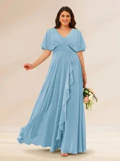 A-Line/Princess V-Neck Short Sleeves Plus Size Bridesmaid Dresses with Pockets — view 45