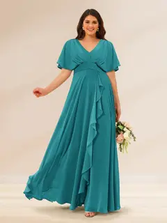 A-Line/Princess V-Neck Short Sleeves Plus Size Bridesmaid Dresses with Pockets — view 47