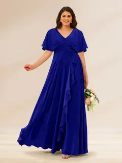 A-Line/Princess V-Neck Short Sleeves Plus Size Bridesmaid Dresses with Pockets — view 50