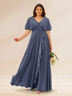 A-Line/Princess V-Neck Short Sleeves Plus Size Bridesmaid Dresses with Pockets — view 52