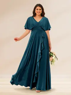 A-Line/Princess V-Neck Short Sleeves Plus Size Bridesmaid Dresses with Pockets — view 53