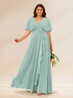 A-Line/Princess V-Neck Short Sleeves Plus Size Bridesmaid Dresses with Pockets — view 55