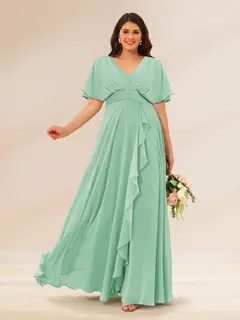 A-Line/Princess V-Neck Short Sleeves Plus Size Bridesmaid Dresses with Pockets — view 56