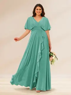 A-Line/Princess V-Neck Short Sleeves Plus Size Bridesmaid Dresses with Pockets — view 57