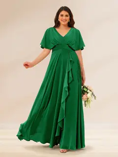 A-Line/Princess V-Neck Short Sleeves Plus Size Bridesmaid Dresses with Pockets — view 59