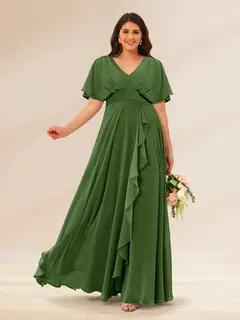 A-Line/Princess V-Neck Short Sleeves Plus Size Bridesmaid Dresses with Pockets — view 60