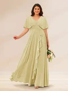 A-Line/Princess V-Neck Short Sleeves Plus Size Bridesmaid Dresses with Pockets — view 63