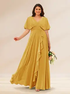 A-Line/Princess V-Neck Short Sleeves Plus Size Bridesmaid Dresses with Pockets — view 65