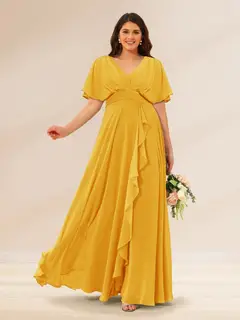 A-Line/Princess V-Neck Short Sleeves Plus Size Bridesmaid Dresses with Pockets — view 66