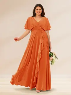 A-Line/Princess V-Neck Short Sleeves Plus Size Bridesmaid Dresses with Pockets — view 67