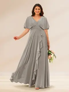 A-Line/Princess V-Neck Short Sleeves Plus Size Bridesmaid Dresses with Pockets — view 68