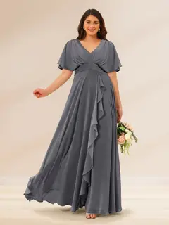 A-Line/Princess V-Neck Short Sleeves Plus Size Bridesmaid Dresses with Pockets — view 69