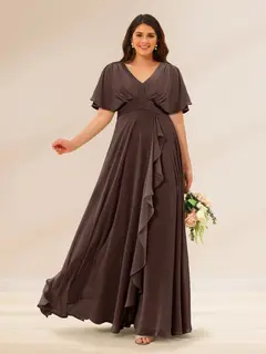 A-Line/Princess V-Neck Short Sleeves Plus Size Bridesmaid Dresses with Pockets — view 71