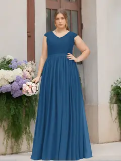 A-Line/Princess Scoop Neck Short Sleeves Floor-Length Plus Size Bridesmaid Dresses with Embroidery — view 1