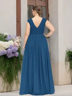 A-Line/Princess Scoop Neck Short Sleeves Floor-Length Plus Size Bridesmaid Dresses with Embroidery — view 2