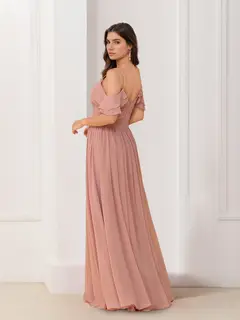 A-Line/Princess V-Neck Spaghetti Straps Sleeveless Floor-Length Chiffon Bridesmaid Dresses with Ruffles — view 5