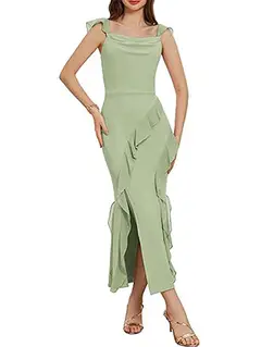Sheath/Column Cowl Neck Sleeveless Ankle-Length Bridesmaid Dresses — view 1