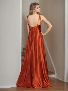 A-Line/Princess Spaghetti Straps Sleeveless Floor-Length Bridesmaid Dresses with Split Side — LV21452341 — view 2