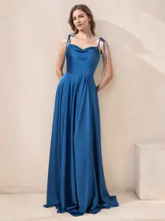A-Line/Princess Spaghetti Straps Sleeveless Floor-Length Stretch Satin Bridesmaid Dresses — view 1