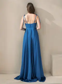 A-Line/Princess Spaghetti Straps Sleeveless Floor-Length Stretch Satin Bridesmaid Dresses — view 2