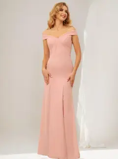 Sheath/Column Off-the-Shoulder Long Bridesmaid Dresses with Split Side — view 1