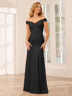 Sheath/Column Off-the-Shoulder Long Bridesmaid Dresses with Split Side — view 19
