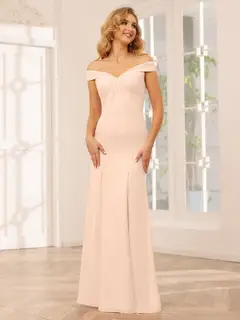 Sheath/Column Off-the-Shoulder Long Bridesmaid Dresses with Split Side — view 24