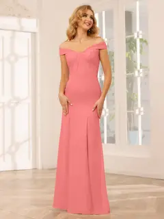 Sheath/Column Off-the-Shoulder Long Bridesmaid Dresses with Split Side — view 33