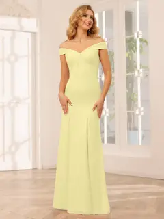 Sheath/Column Off-the-Shoulder Long Bridesmaid Dresses with Split Side — view 70