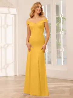 Sheath/Column Off-the-Shoulder Long Bridesmaid Dresses with Split Side — view 71