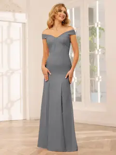 Sheath/Column Off-the-Shoulder Long Bridesmaid Dresses with Split Side — view 76