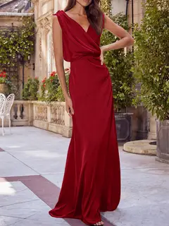 A-Line/Princess V-Neck Sleeveless Floor-Length Bridesmaid Dresses with Ruched — view 8