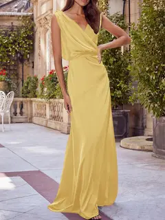 A-Line/Princess V-Neck Sleeveless Floor-Length Bridesmaid Dresses with Ruched — view 23
