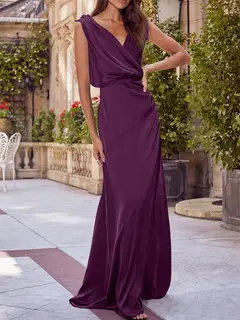 A-Line/Princess V-Neck Sleeveless Floor-Length Bridesmaid Dresses with Ruched — view 24