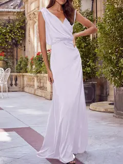 A-Line/Princess V-Neck Sleeveless Floor-Length Bridesmaid Dresses with Ruched — view 29