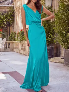 A-Line/Princess V-Neck Sleeveless Floor-Length Bridesmaid Dresses with Ruched — view 31