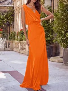 A-Line/Princess V-Neck Sleeveless Floor-Length Bridesmaid Dresses with Ruched — view 32