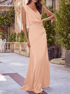 A-Line/Princess V-Neck Sleeveless Floor-Length Bridesmaid Dresses with Ruched — view 34