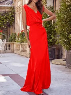 A-Line/Princess V-Neck Sleeveless Floor-Length Bridesmaid Dresses with Ruched — view 37