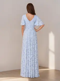 A-Line/Princess V-Neck Short Sleeves Floor-Length Long Bridesmaid Dresses with Ruffles — view 4