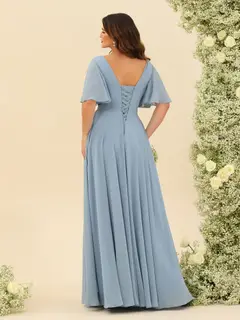 A-Line/Princess V-Neck Half Sleeves Chiffon Bridesmaid Dresses With Pockets & Split Side — view 3