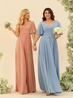A-Line/Princess V-Neck Half Sleeves Chiffon Bridesmaid Dresses With Pockets & Split Side — view 5