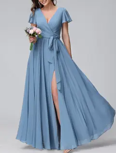 A-Line/Princess V-Neck Floor-length Long Bridesmaid Dresses — LV04891957 — view 1
