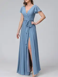 A-Line/Princess V-Neck Floor-length Long Bridesmaid Dresses — LV04891957 — view 3