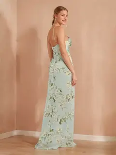Sheath/Column Halter Sleeveless Printed Floral Sexy Bridesmaid Dresses with High Split — view 2