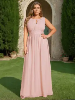 A-Line/Princess Scoop Sleeveless Floor-Length Plus Size Bridesmaid Dress — view 1